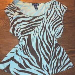 Evan Picone Zebra Print Top in Brown and White